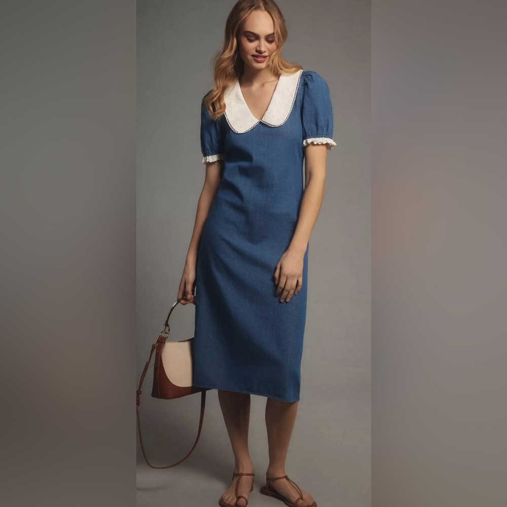 Porridge clothing (anthropologie) denim Dress with White Collar